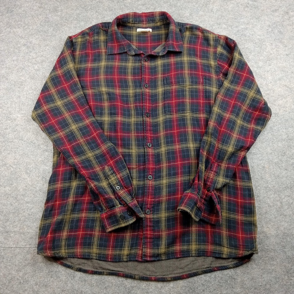 carbon 2 cobalt Shirt Mens Large Red Navy Plaid Flannel Button Down‎ Long Sleeve